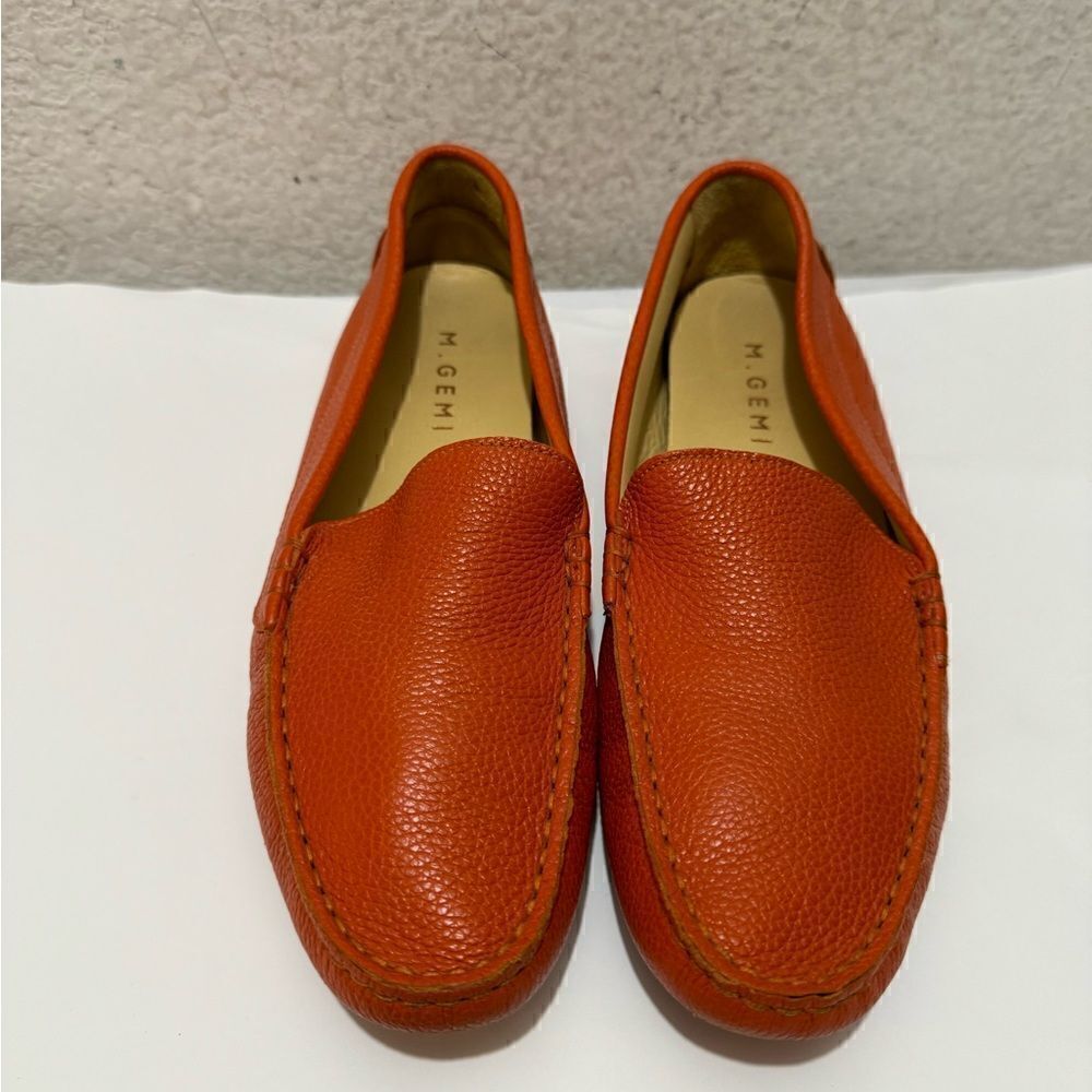M. Gemi Orange Pebbled Leather Loafers